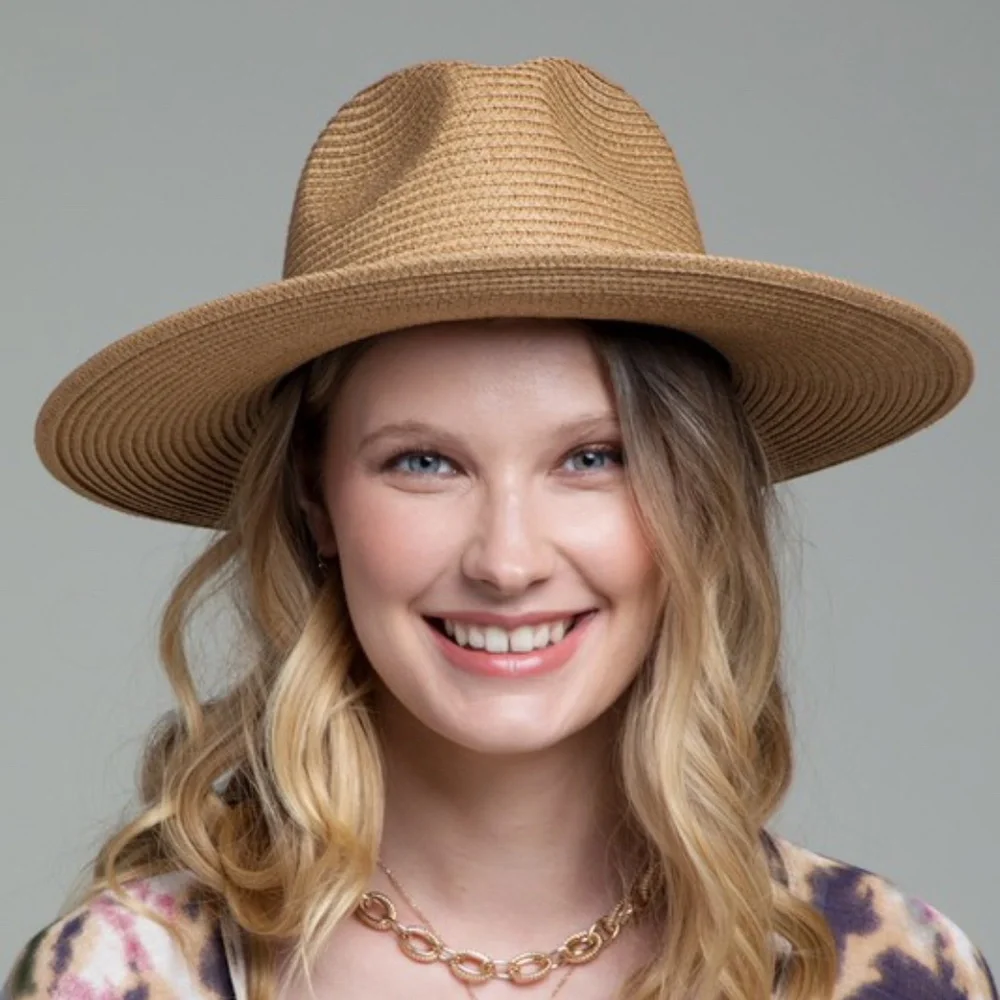 Boho Leopard Natural Trim Straw Panama Hat - Picture 4 of 9